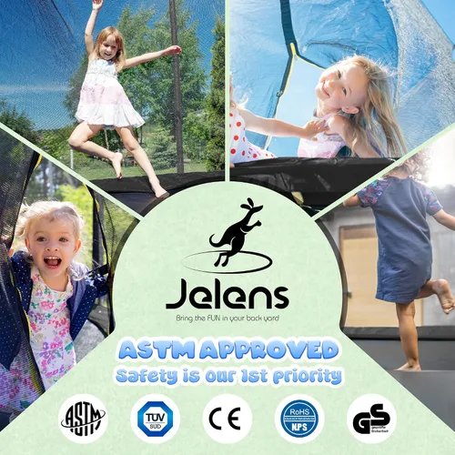 Vista 8 de JELENS Trampolín de 8 pies, 10 pies, 12 pies, 14 pies, 15 pies, trampolines para exteriores con red de cierre y escalera, trampolines recreativos