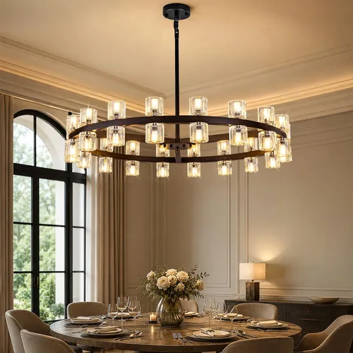 Vista 12 de Candelabros Lineales Dorados para Comedor, Candelabro Rectangular de 54" con Vidrio, Candelabros Modernos de 16 Luces Sobre Mesa, Candelabro