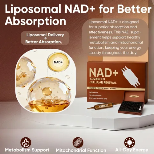 Vista 3 de NAD+Renovación Celular Avanzada, 1200 mg NAD+Suplementos Líquidos para Apoyo al Envejecimiento de la Piel y Energía y Focus-10 Viales (1)