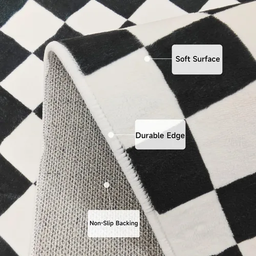 Vista 5 de Alfombra a cuadros de 2 x 3 pies, alfombra negra y blanca moderna para entrada interior, alfombra pequeña lavable a cuadros para baño, alfombra