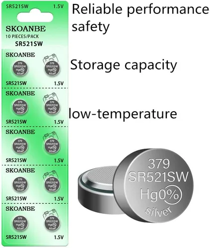 Vista 2 de SKOANBE Batería de reloj de celda de moneda con botón 10PCS SR521SW AG0 LR521 379 1.5v