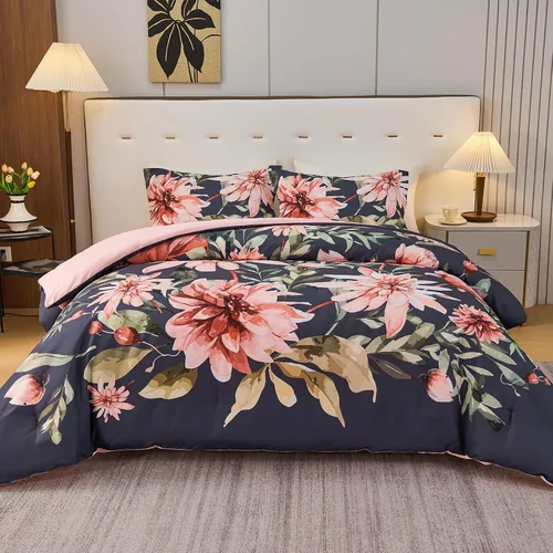 Vista 26 de Koniroom 6-Piece Pink Comforter Set Twin Size - Reversible Beige White Flower Bed in a Bag with Sheets, Pillowcases, Shams, and Decorative Pillow
