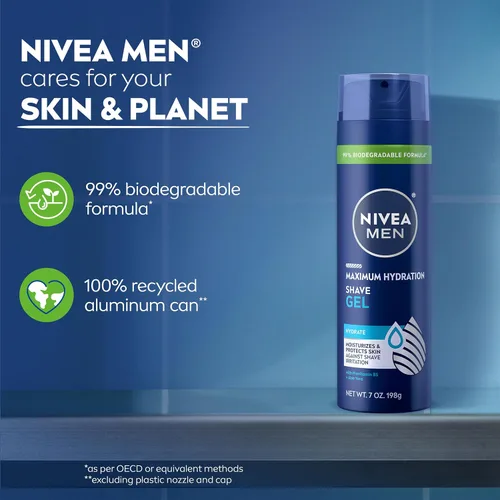 Vista 10 de NIVEA MEN Gel de afeitado de hidratación máxima con aloe vera y provitamina B5, paquete de 3 latas de 7 onzas