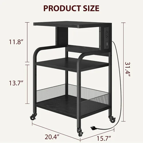 Vista 6 de IDEALHOUSE Soporte de impresora grande con tomas de corriente y puertos de carga USB, mesa de impresora móvil con estante ajustable, carrito