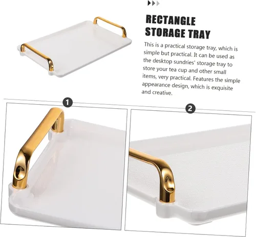 Vista 7 de KICHOUSE Bandeja de almacenamiento de plástico con asas para mesa de café, juego de té, desayuno, comida rápida, bandeja rectangular elegante