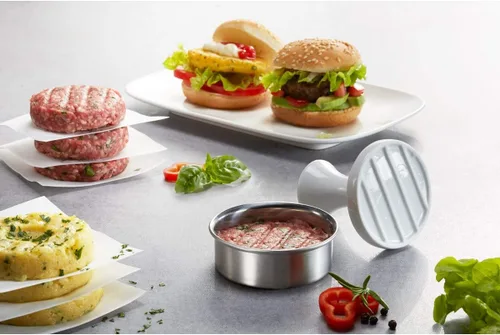 Vista 4 de GEFU Prensa de hamburguesas para fiestas, juego de 2 piezas con diseño de chispa deslizante tamaño hamburguesas