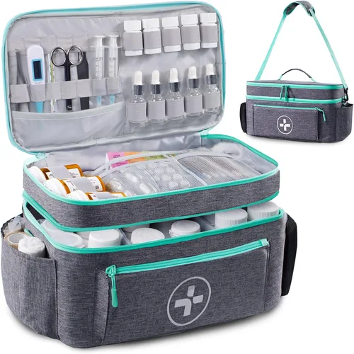 Vista 10 de BAGSFY Organizador de bolsas de medicamentos de viaje, bolsa médica vacía, organizador de botellas de píldoras para el hogar, gran almacenamiento