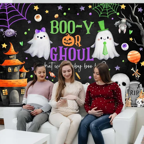 Vista 4 de Avezano Decoración de fiesta de revelación de género para Halloween, decoración de fiesta de revelación de género o Ghoul Will Baby Boo Be