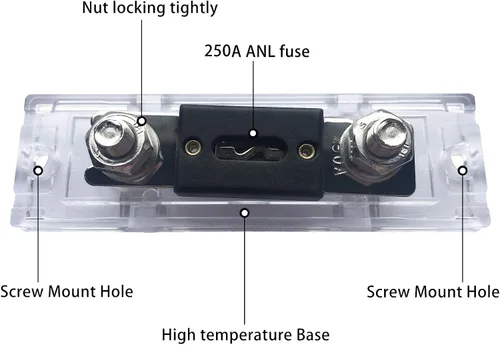 Vista 4 de Portafusibles en línea de 250 A, calibre 0/2/4/8 AWG ANL con fusibles ANL de 250 amperios para amplificador de audio de automóvil (paquete de 2)