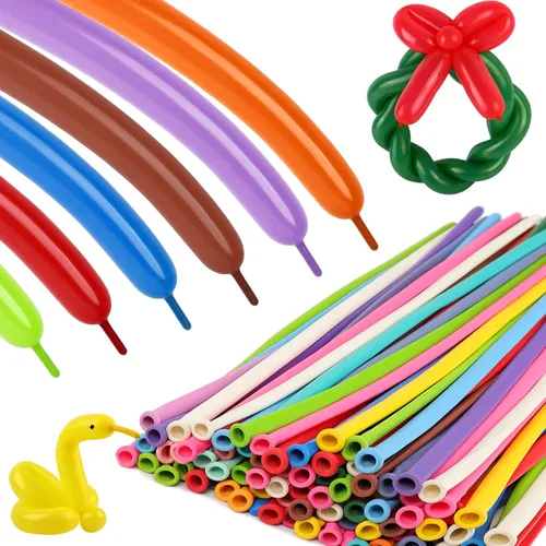 Vista 12 de 260 globos negros, 100 globos largos para construir arcos de globos, globo de látex delgado para modelar guirnaldas de animales y decoraciones