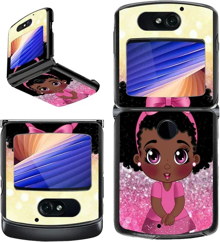 Vista 45 de Rossy Funda para Motorola Razr Plus 2023 para Moto Razr+ 2023 con patrón de niña africana para mujeres y hombres, ultra delgada, ligera