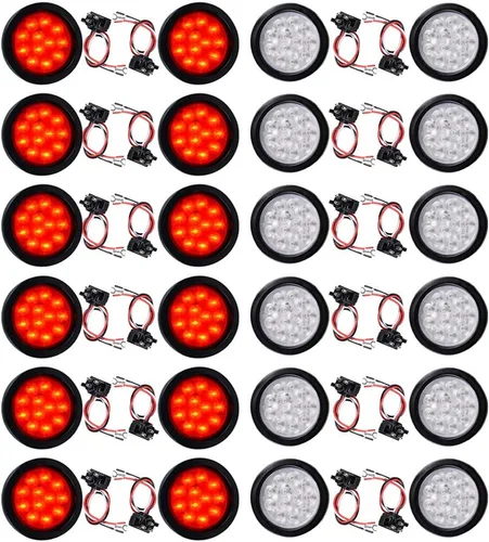 Vista 48 de Kit de tapones de cableado con cubierta de hule para luz trasera LED redonda de 4", 12 ledes, para RV, camioneta