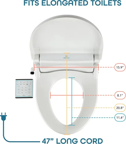 Vista 9 de BidetMate Asiento de inodoro inteligente serie 1000 con agua calentada, control remoto inalámbrico y secadora de aire caliente, asiento de bidé