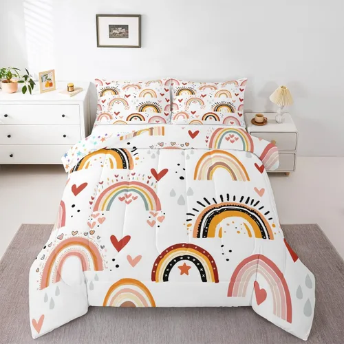Vista 26 de Erosebridal Juego de edredón arcoíris de 2 piezas, edredón de nube de dibujos animados kawaii iridiscente individual para niños, niñas, mujeres
