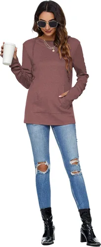 Vista 3 de AUSELILY Sudadera Hoddie de manga larga con cordones y agujeros para el pulgar para mujer