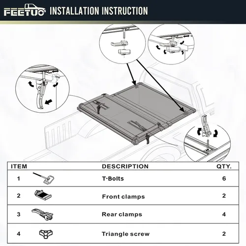 Vista 2 de Kit universal de repuesto de abrazadera de cubierta Tonneau para camión y accesorios para cubierta rígida de cama triple y cuádruple – 6 pernos
