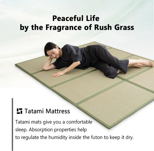 Vista 3 de EMOOR Alfombrilla de tatami japonés, tamaño individual, hierba natural de Rush (sin teñir), colchón plegable Igusa para el suelo para dormir