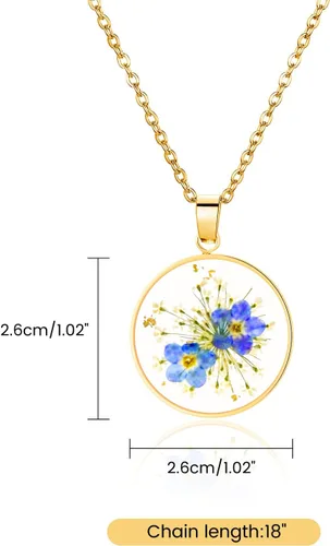 Vista 7 de Collar de flores silvestres prensadas con encaje de Forget-Me-Not y Queen Anne Collar de flores prensadas de oro Collares hechos a mano