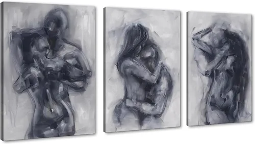Vista 32 de Novatique 3 piezas de arte de pared sexy en blanco y negro para parejas desnudas, decoración de pared abstracta de amor para mujeres y hombres, arte
