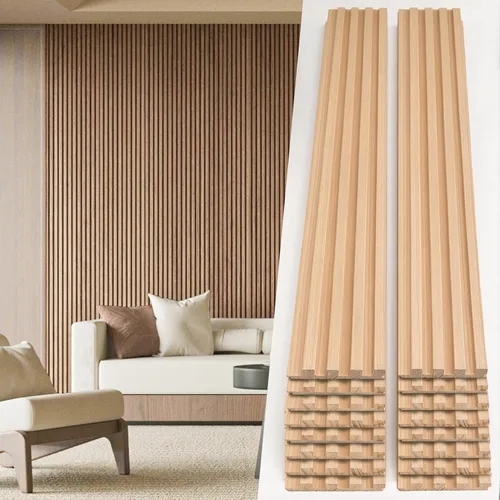Vista 9 de Art3d Panel de pared de listones de madera de 4 piezas de 96"x5.7" para interior, techo y decoración, 15.2 pies cuadrados 4 piezas de madera natural