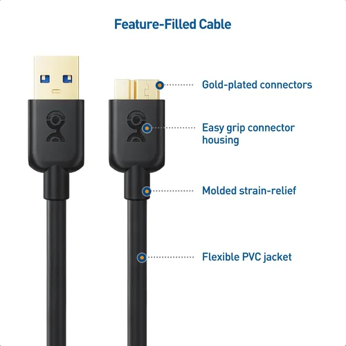 Vista 5 de Cable Matters Paquete de 2 cables micro USB 3.0 – 3 pies, cable de disco duro externo, cable USB a USB Micro B, compatible con Seagate, LaCie