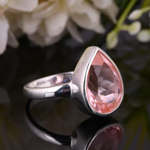 Vista 92 de PANOPLY Bio Pink Doublet Quartz Solid 925 Sterling Silver Ring for Women