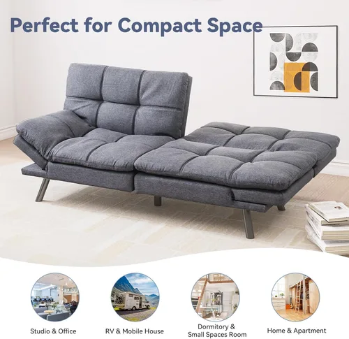Vista 6 de Hcore Sofá cama convertible con respaldo dividido para sala de estar, oficina, apartamento, sofá biplaza de espuma viscoelástica, sofá pequeño Gris