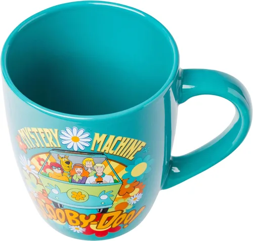 Vista 3 de Silver Buffalo Scooby Doo Group Mystery Machine Flowers Jumbo - Taza de cerámica curvada, 25 onzas Máquina misteriosa