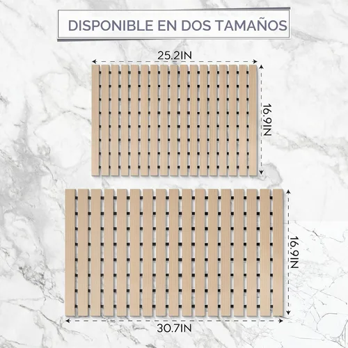 Vista 6 de NativeSkins Tapete de ducha de bambú sintético (beige), forro de seguridad antideslizante, impermeable, de secado rápido, tapete de baño de listones
