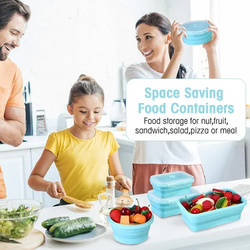 Vista 6 de Yaomiao Paquete de 16 Recipientes Plegables de Almacenamiento de Alimentos con Tapa, 8 Piezas de Tazón de Almacenamiento Rectangular y 8 Piezas