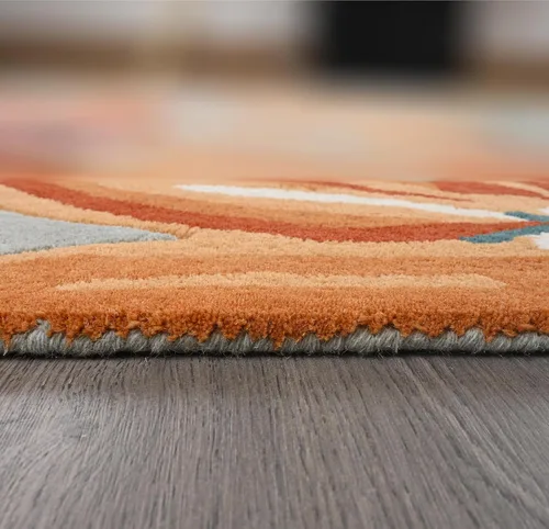 Vista 8 de Restoration and Renovation Alfombra de lana floral copetuda a mano Diseño moderno de flores coloridas, alfombra gruesa y suave para sala de estar