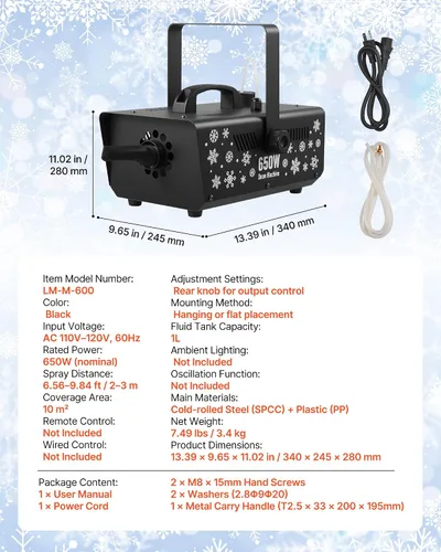 Vista 7 de VEVOR Máquina de nieve, 650 W, máquina de nieve falsa de mano o colgante, máquina de fabricación de nieve con mango portátil, fabricante de copos