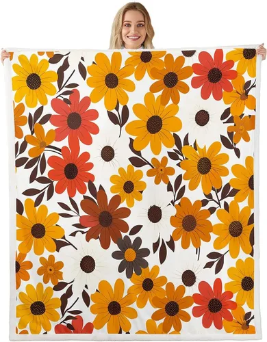 Vista 17 de Manfei Rustic Floral Flannel Fleece Throw Blanket 40"x50" Blooming Flowers Fuzzy Blanket for Sofa Couch Retro Plant Farmhouse All Season Bed Dark