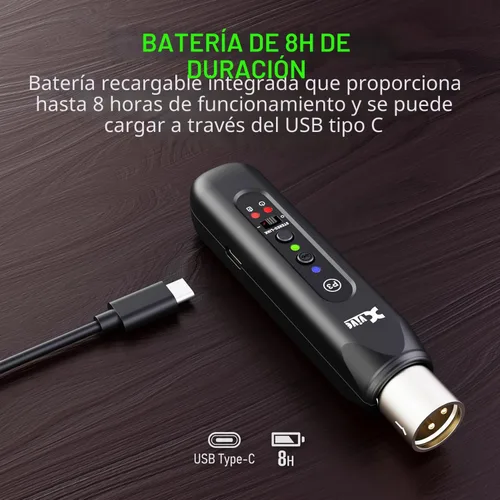 Vista 2 de Xvive P3 Receptor Bluetooth XLR Inalámbrico, Adaptador Bluetooth para Altavoces, Mezclador de Audio, Sistemas de Sonido, Sistemas de DJ, Recargable