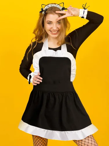 Vista 5 de Newcotte Womens French Maid Costume with Apron Anime Cosplay Fancy Dress for Halloween Party