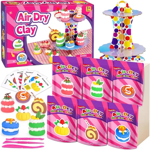 Vista 13 de ifergoo Kit de arcilla para modelar para niños, arcilla mágica de secado al aire de 24 colores, ultra ligera, segura y no tóxica, gran regalo