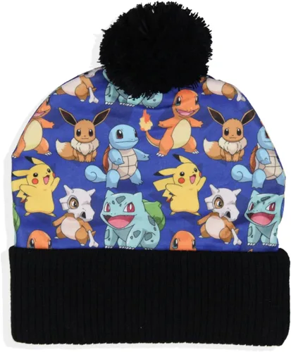 Vista 2 de Bioworld Pokemon - Gorro sublimado Pikachu Eevee Charmander Squirtle Bulbasaur puño Pom Beanie Hat Multicolor, Multi colorido