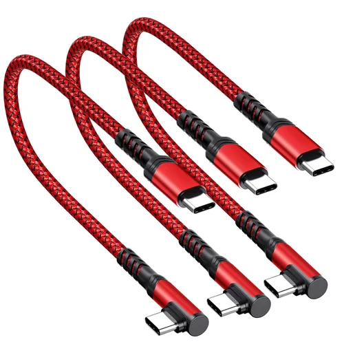 Vista 8 de Cable USB C a USB C de 1 pie, paquete de 3 cables tipo C de 60 W, cable de carga rápida USBC en ángulo recto compatible con iPhone 15/15 Pro/15 Negro