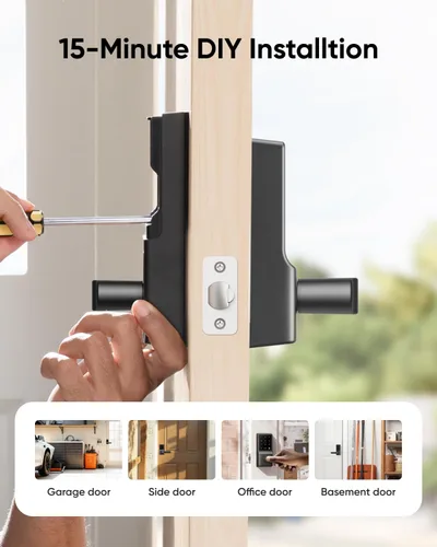 Vista 5 de eufy Security Smart Lock C33, cerradura de puerta con teclado con asa, perilla de puerta de huellas dactilares, cerradura de puerta de entrada sin