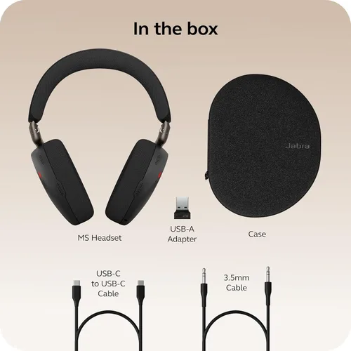 Vista 12 de Jabra Evolve3 85 - Auriculares inalámbricos Bluetooth con micrófono para el trabajo, USB-A, tecnología de llamada de voz AI, cancelación activa