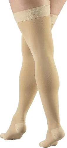 Vista 2 de Truform - Calcetines de compresión 30-40 mmHg para hombres y mujeres, altura hasta el muslo, punta con puntos, punta cerrada, beige, talla S