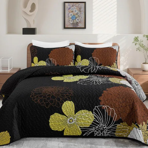 Vista 12 de Anibedding Juego de edredón floral gris y rosa, tamaño Queen, 3 piezas Gris/Rosa