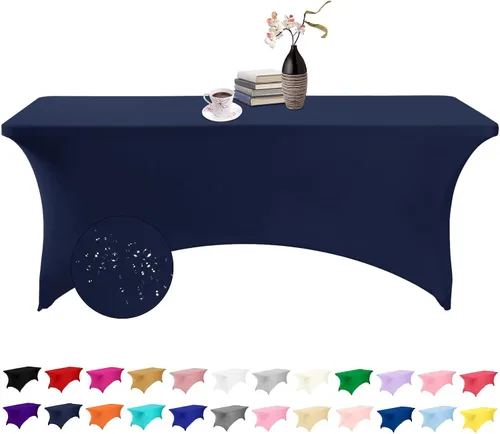 Vista 94 de Paquete de 2 fundas de mesa de elastano impermeables para mesas rectangulares, 6 pies, negras, elásticas, resistentes a manchas, para todas