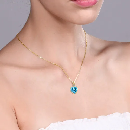 Vista 2 de 2.32ct forma de corazón Swiss Azul Topacio Blanco Diamond 14K oro amarillo colgante