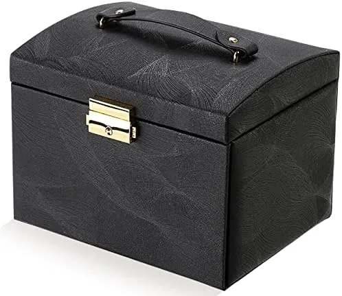 Vista 4 de Joyeros para mujer, joyero organizador de joyas, joyero con cerradura con espejo, estuche de viaje portátil, organizador de anillos de aretes