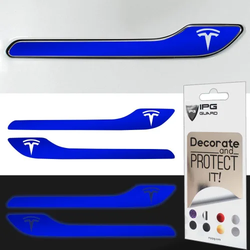 Vista 16 de IPG Kit de 4 calcomanías para manija de puerta de Tesla Model 3/Model Y (juego de 4) con logotipo de Tesla (fibra de carbono negra)