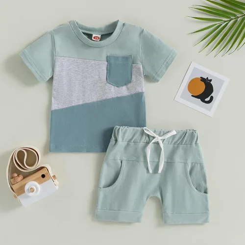 Vista 9 de Conjunto de camiseta de manga corta para bebé niño y niña, camiseta de manga corta, pantalones cortos casuales, ropa para recién nacidos, 6, 12, 18