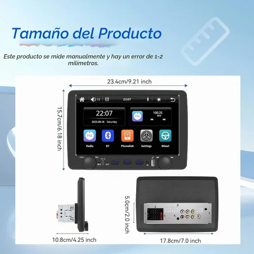Vista 2 de Rimoody - Estéreo de automóvil de un solo din con Carplay inalámbrico y Android Auto, receptor de audio para automóvil con pantalla táctil de 9
