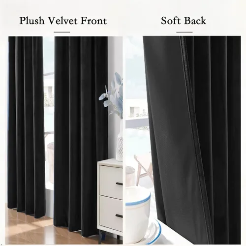 Vista 4 de Timeper Cortinas opacas de terciopelo negro de 42 pulgadas de ancho x 84 pulgadas de largo, cortinas opacas para dormitorio, sala de estar, cortinas
