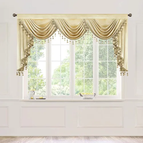 Vista 75 de VOGOL Cenefa de cortinas de terciopelo grueso para dormitorio, cenefas de cascada de lujo con aislamiento térmico dorado para sala de estar formal